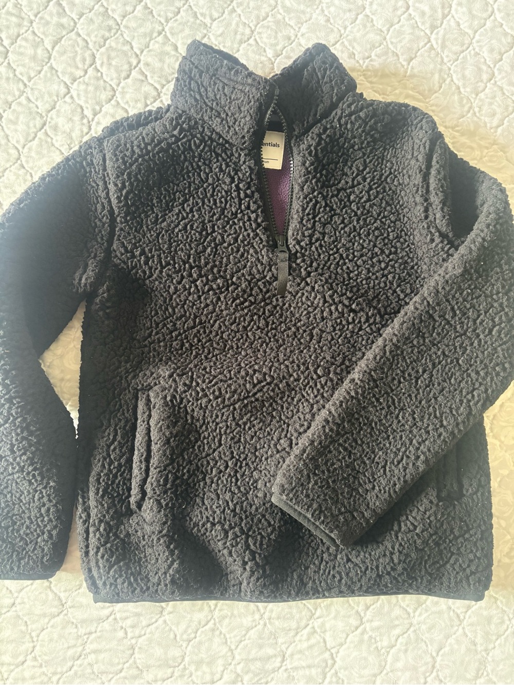 Amazon Essentials Kids' Black Sherpa Quarter‑Zip Hoodie